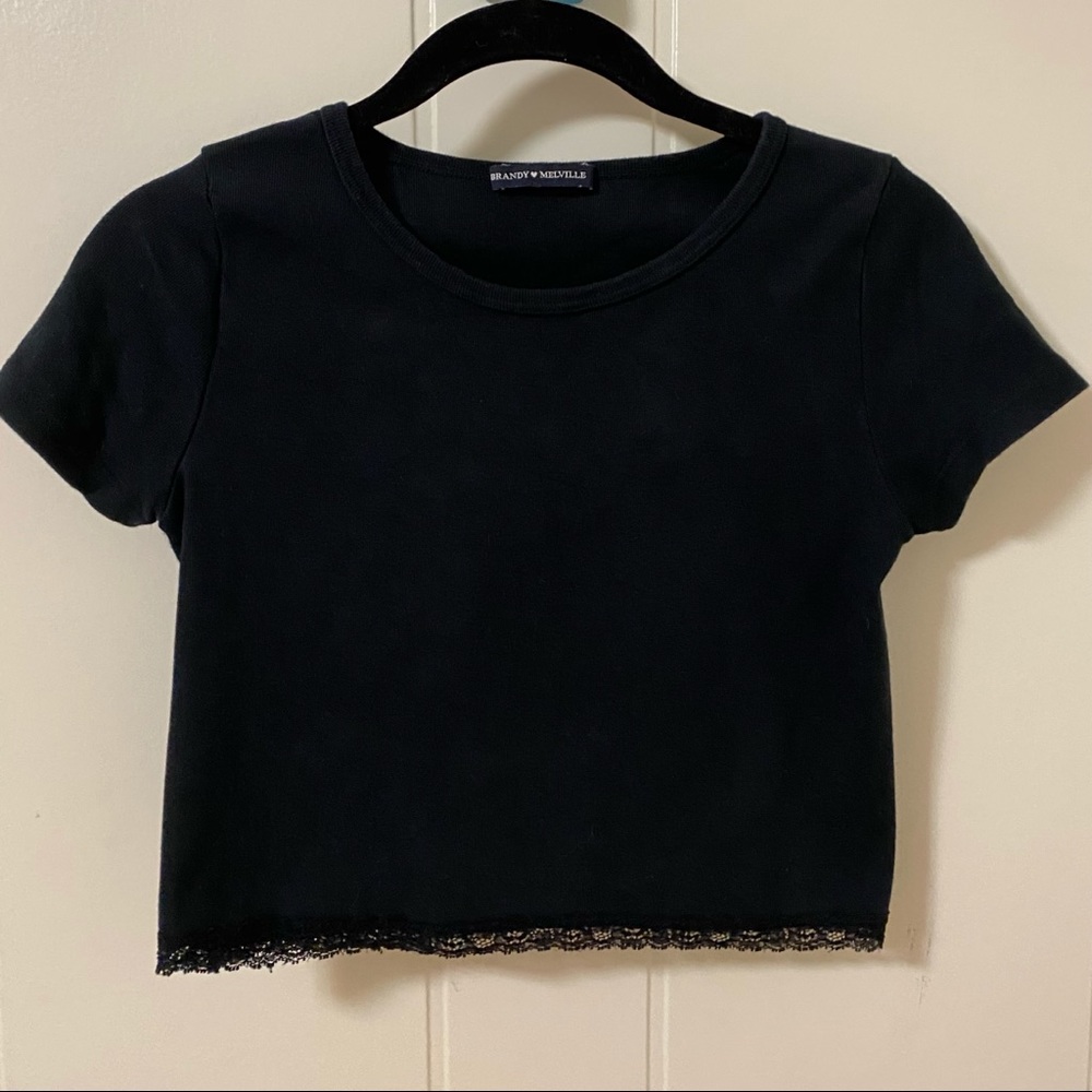 Brandy Melville black lace-trim crop top